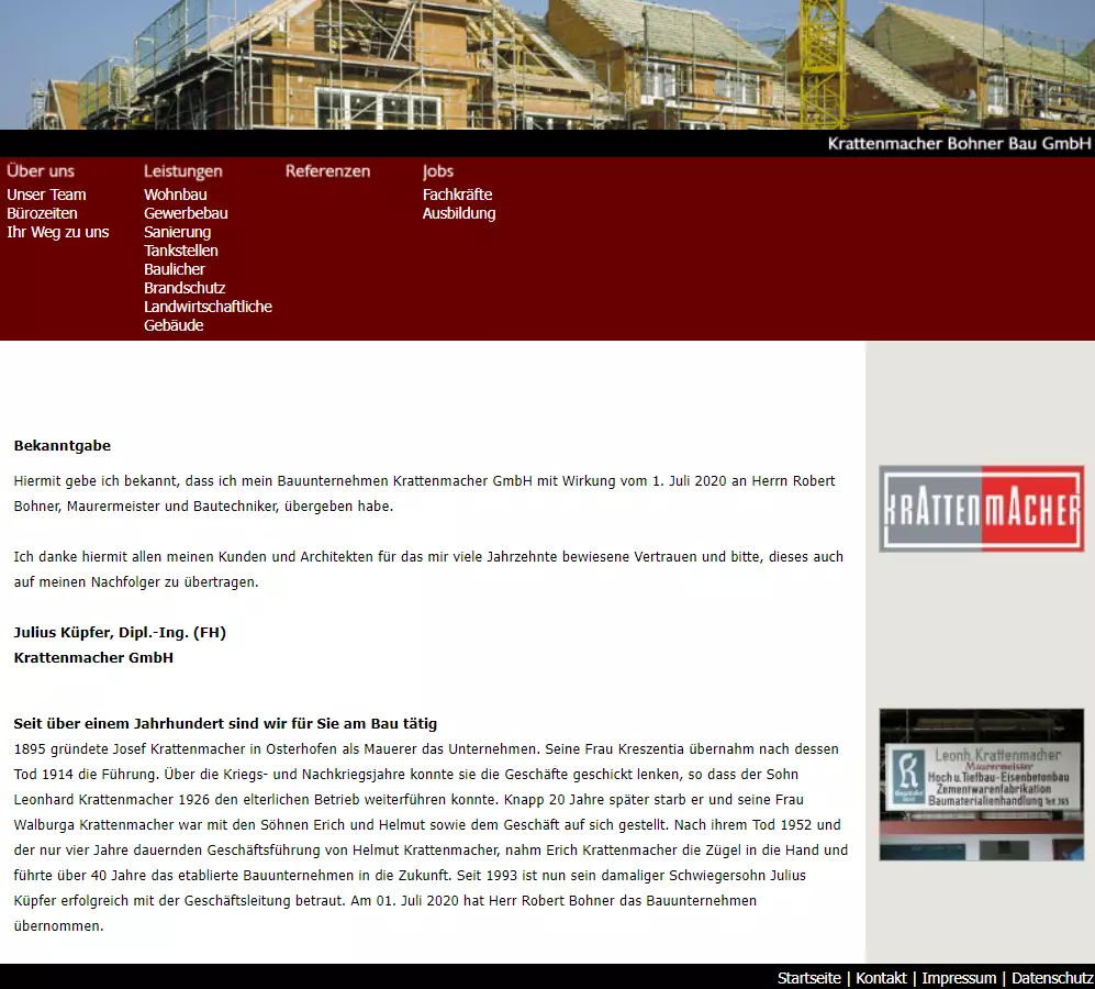 Die Startseite der Website "Krattenmacher GmbH" als Referenz für IT-Buschbacher.
