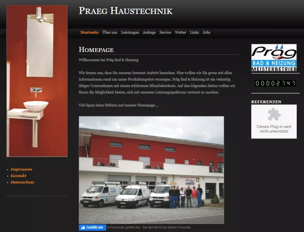 Die Startseite der Website "Präg Haustechnik" als Referenz für IT-Buschbacher.