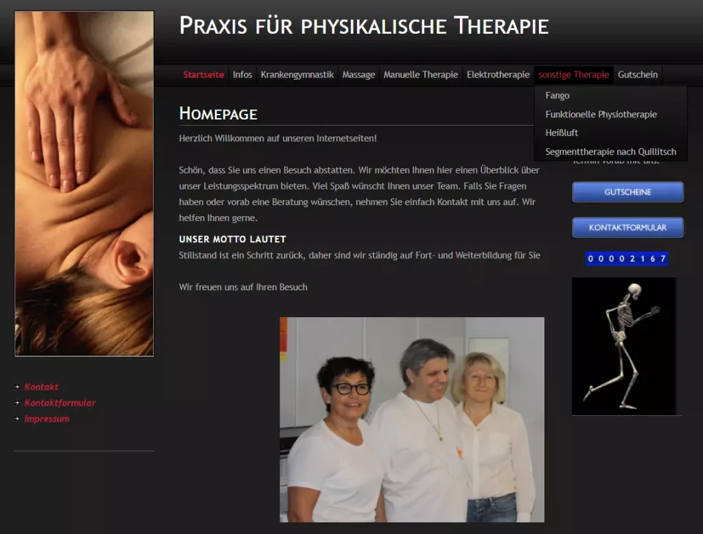 Die Startseite der Website "Praxis für physikalische Therapie" als Referenz für IT-Buschbacher.